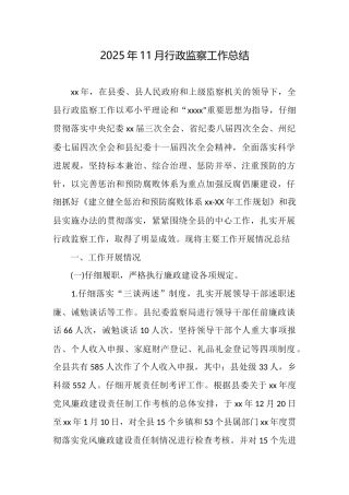 2025年11月行政监察工作总结