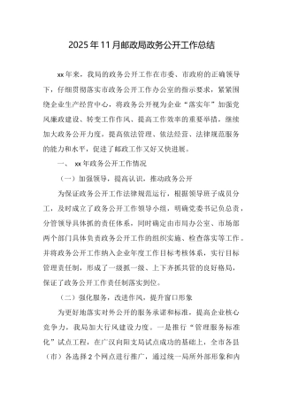 2025年11月邮政局政务公开工作总结