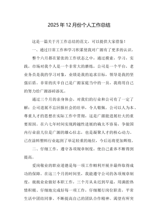 2025年12月份个人工作总结