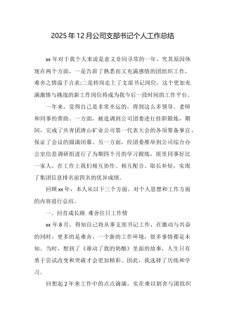 2025年12月公司支部书记个人工作总结