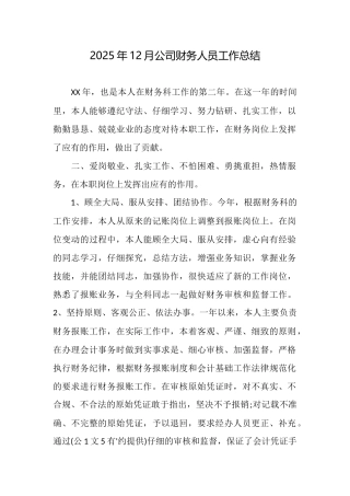 2025年12月公司财务人员工作总结