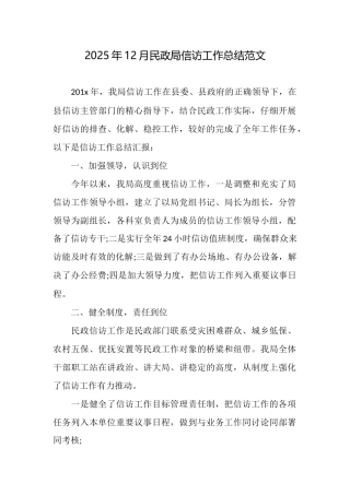 2025年12月民政局信访工作总结范文
