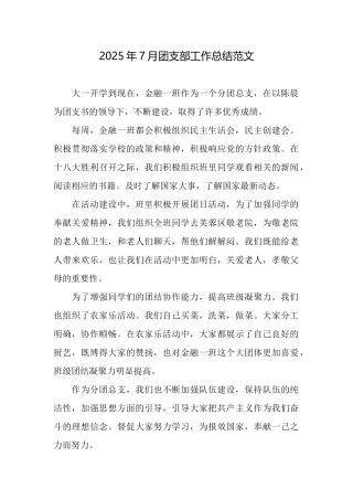 2025年7月团支部工作总结范文