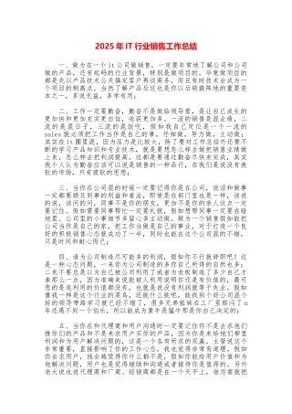2025年IT行业销售工作总结