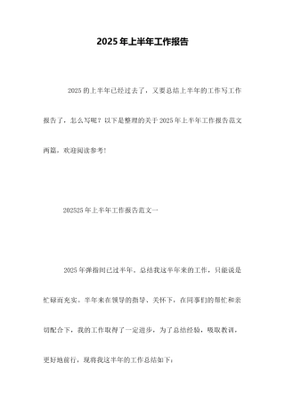 2025年上半年工作报告