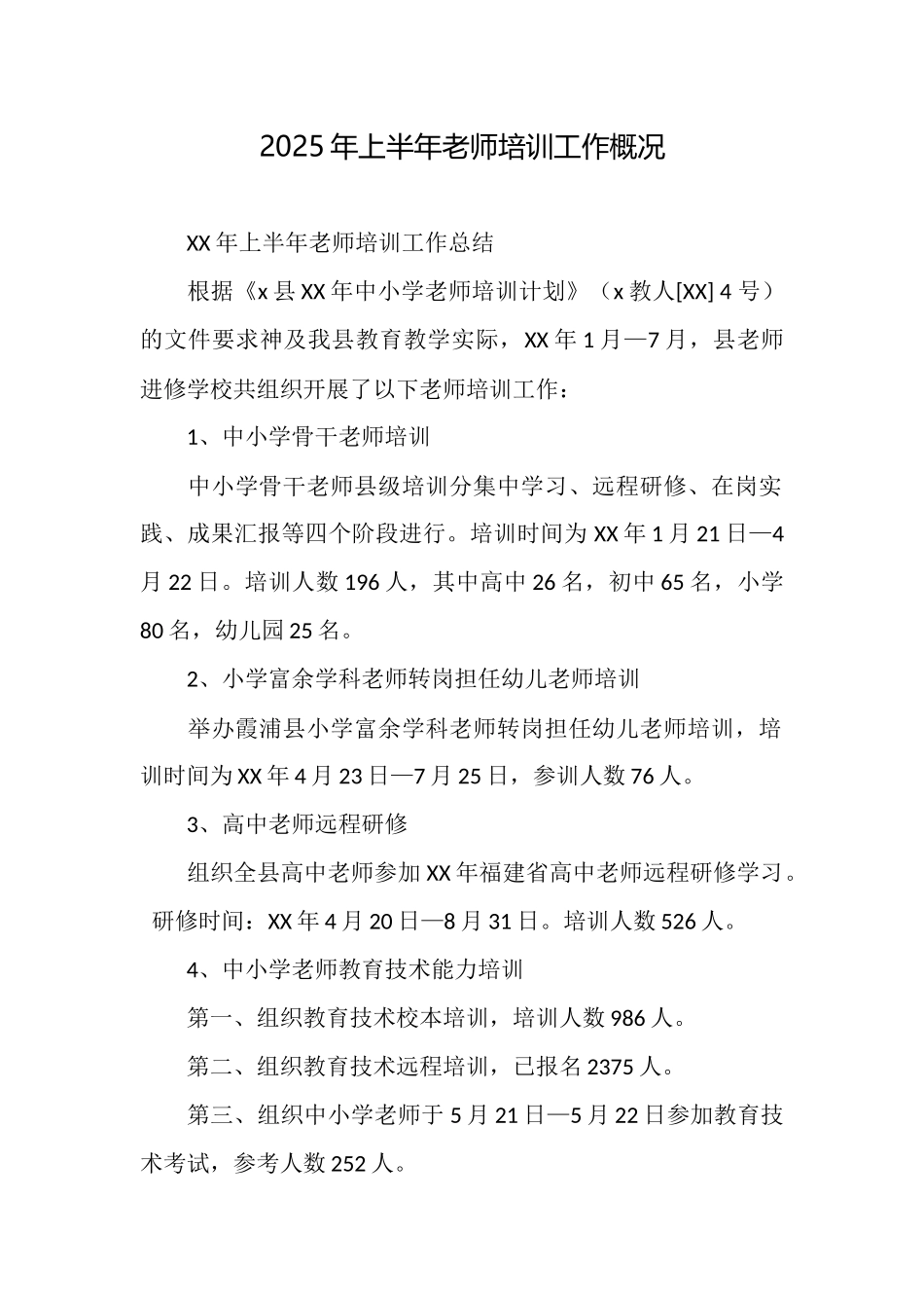2025年上半年教师培训工作概况_第1页