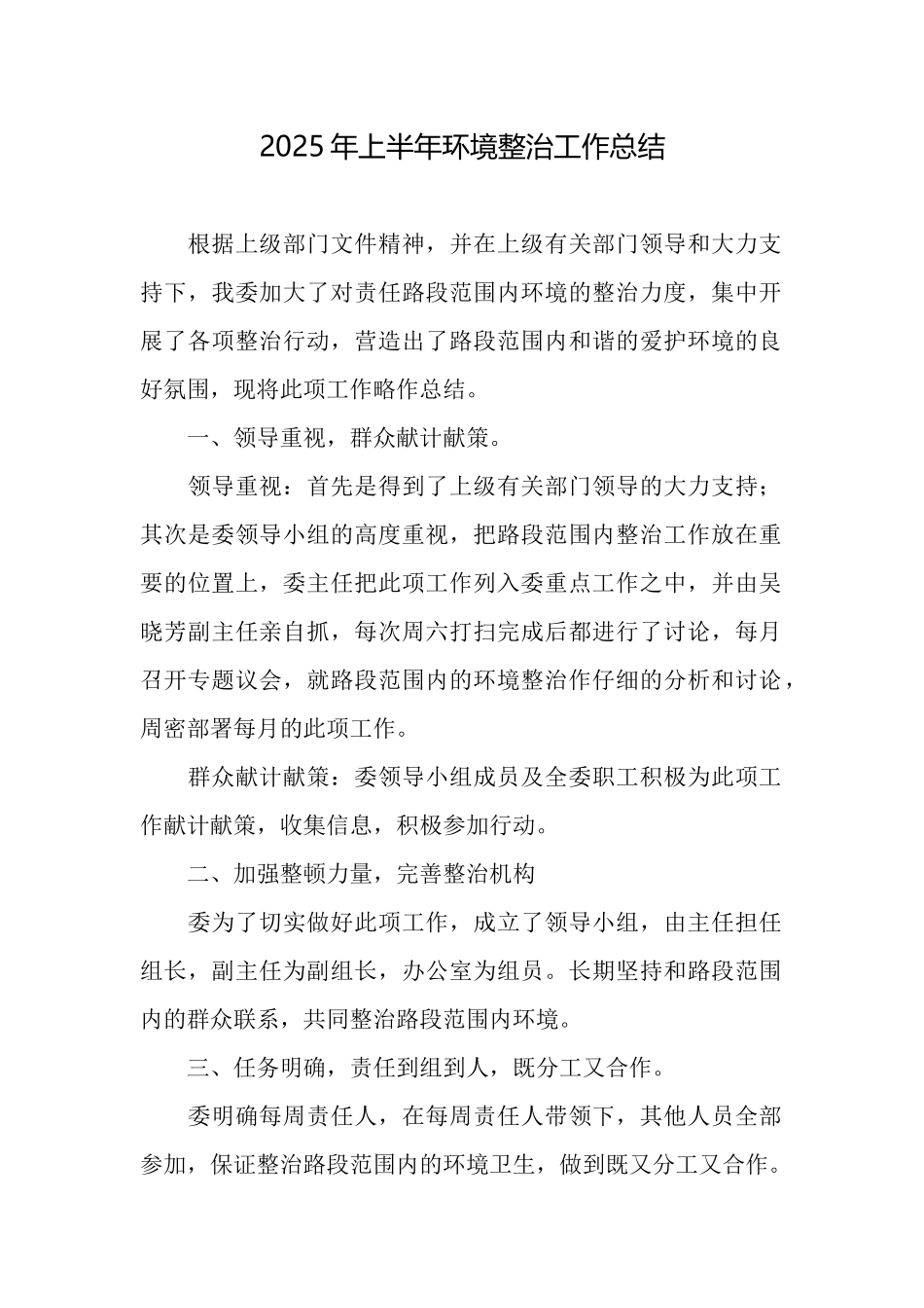 2025年上半年环境整治工作总结_第1页