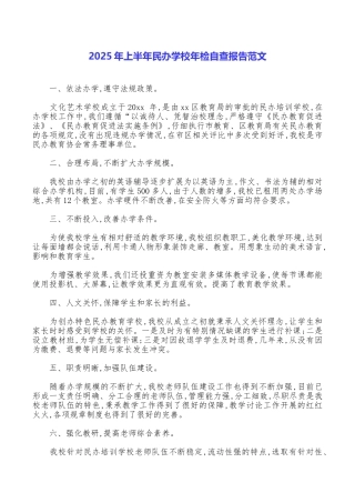 2025年上半年民办学校年检自查报告范文