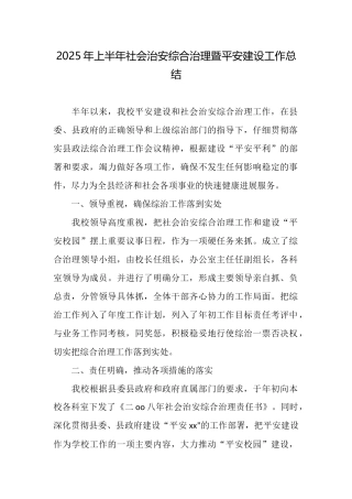 2025年上半年社会治安综合治理暨平安建设工作总结