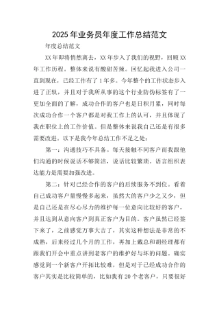 2025年业务员年度工作总结范文