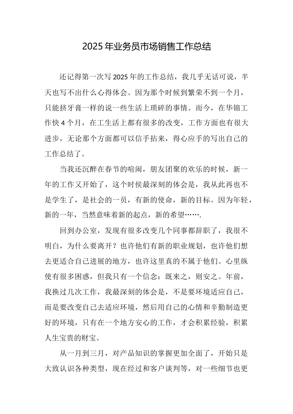2025年业务员市场销售工作总结_第1页