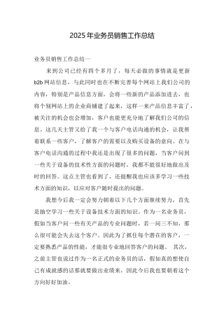 2025年业务员销售工作总结