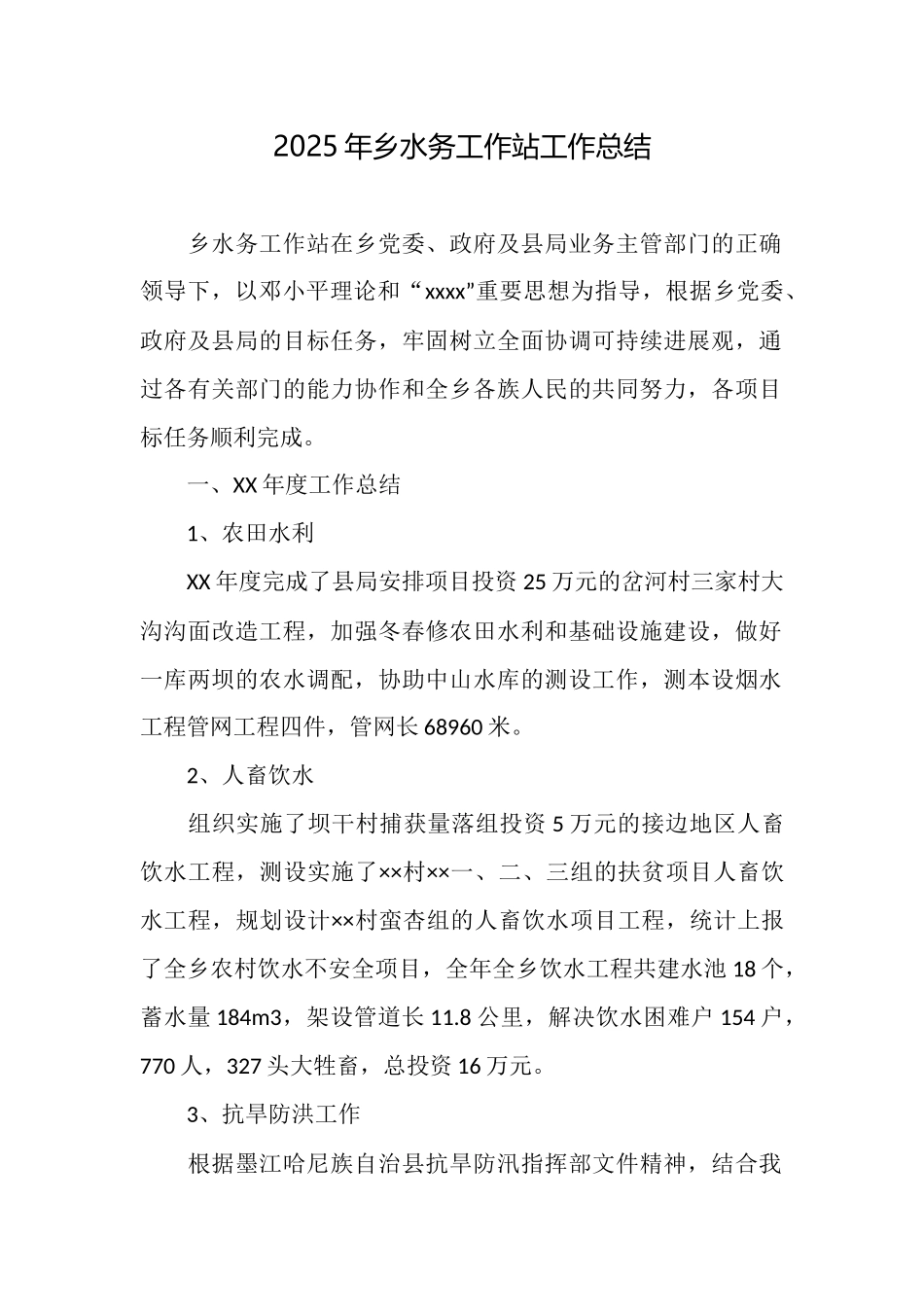 2025年乡水务工作站工作总结_第1页