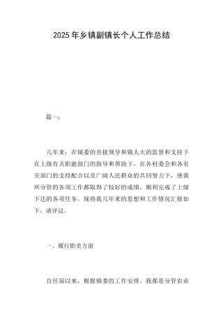 2025年乡镇副镇长个人工作总结
