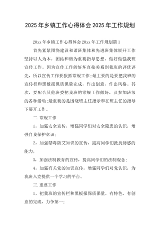 2025年乡镇工作心得体会2025年工作规划