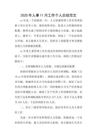 2025年人事11月工作个人总结范文