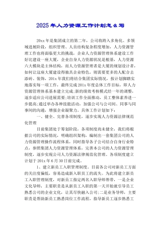 2025年人力资源工作计划怎么写