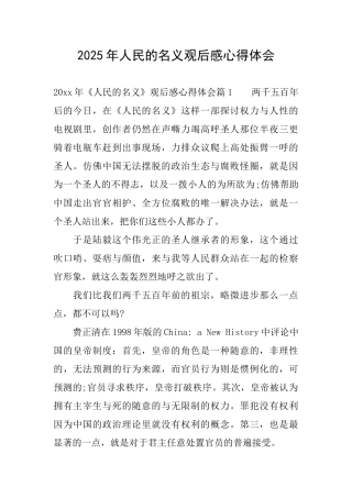 2025年人民的名义观后感心得体会