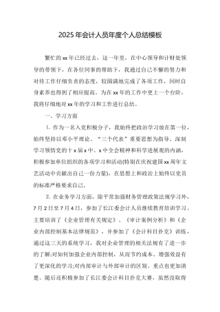 2025年会计人员年度个人总结模板