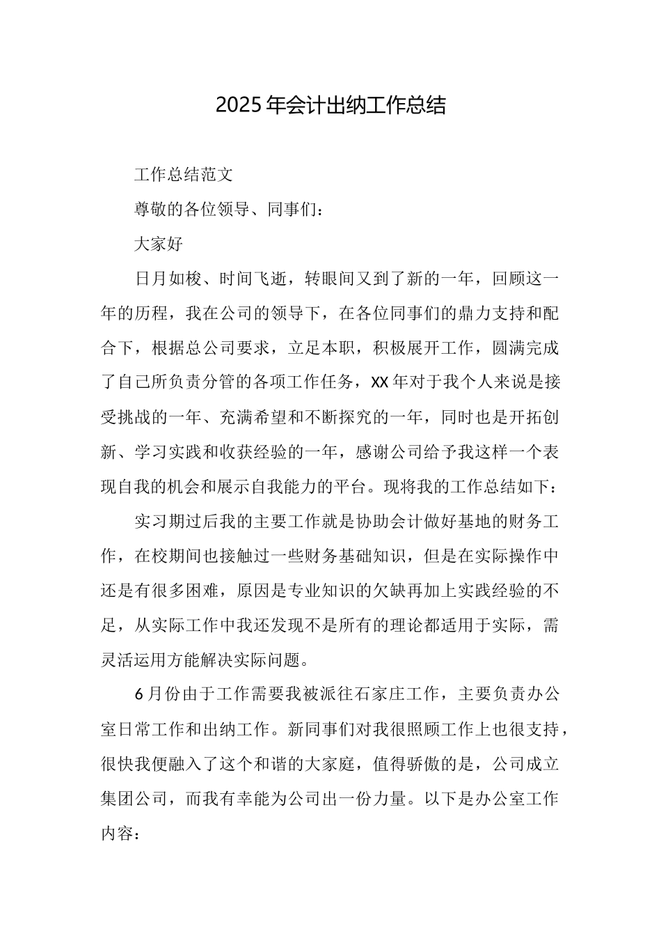 2025年会计出纳工作总结_第1页