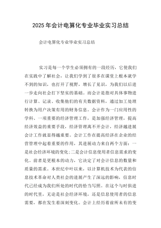 2025年会计电算化专业毕业实习总结