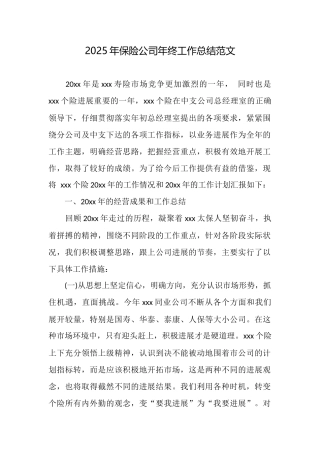 2025年保险公司年终工作总结范文