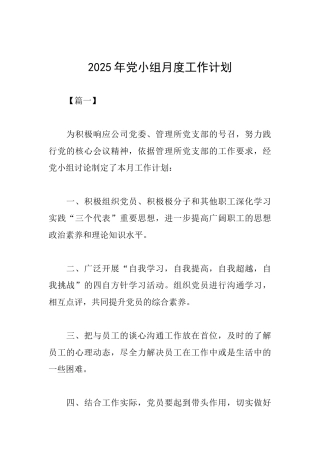 2025年党小组月度工作计划