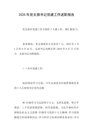 2025年党支部书记党建工作述职报告