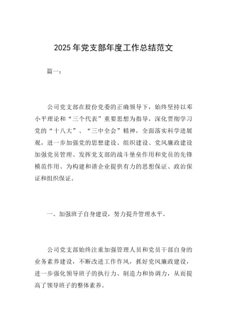 2025年党支部年度工作总结范文