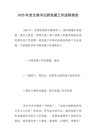 2025年党支部书记抓党建工作述职报告
