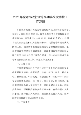 2025年全市邮政行业今冬明春火灾防控工作方案-