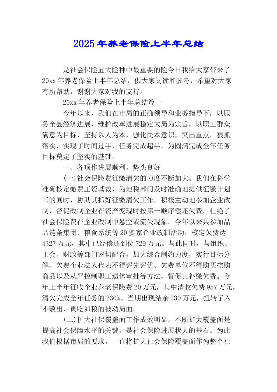 2025年养老保险上半年总结_第1页