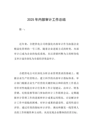 2025年内部审计工作总结
