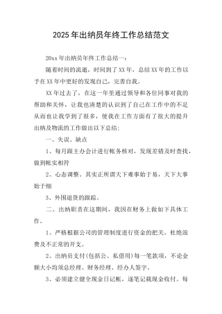 2025年出纳员年终工作总结范文