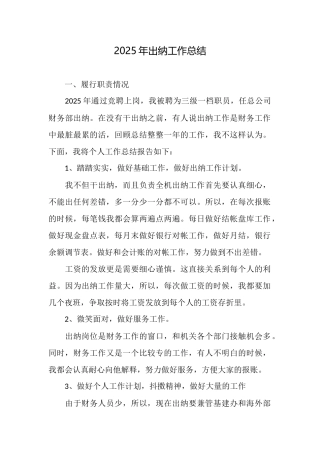 2025年出纳工作总结