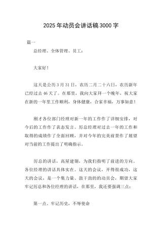 2025年动员会讲话稿3000字