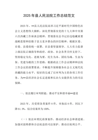 2025年县人民法院工作总结范文