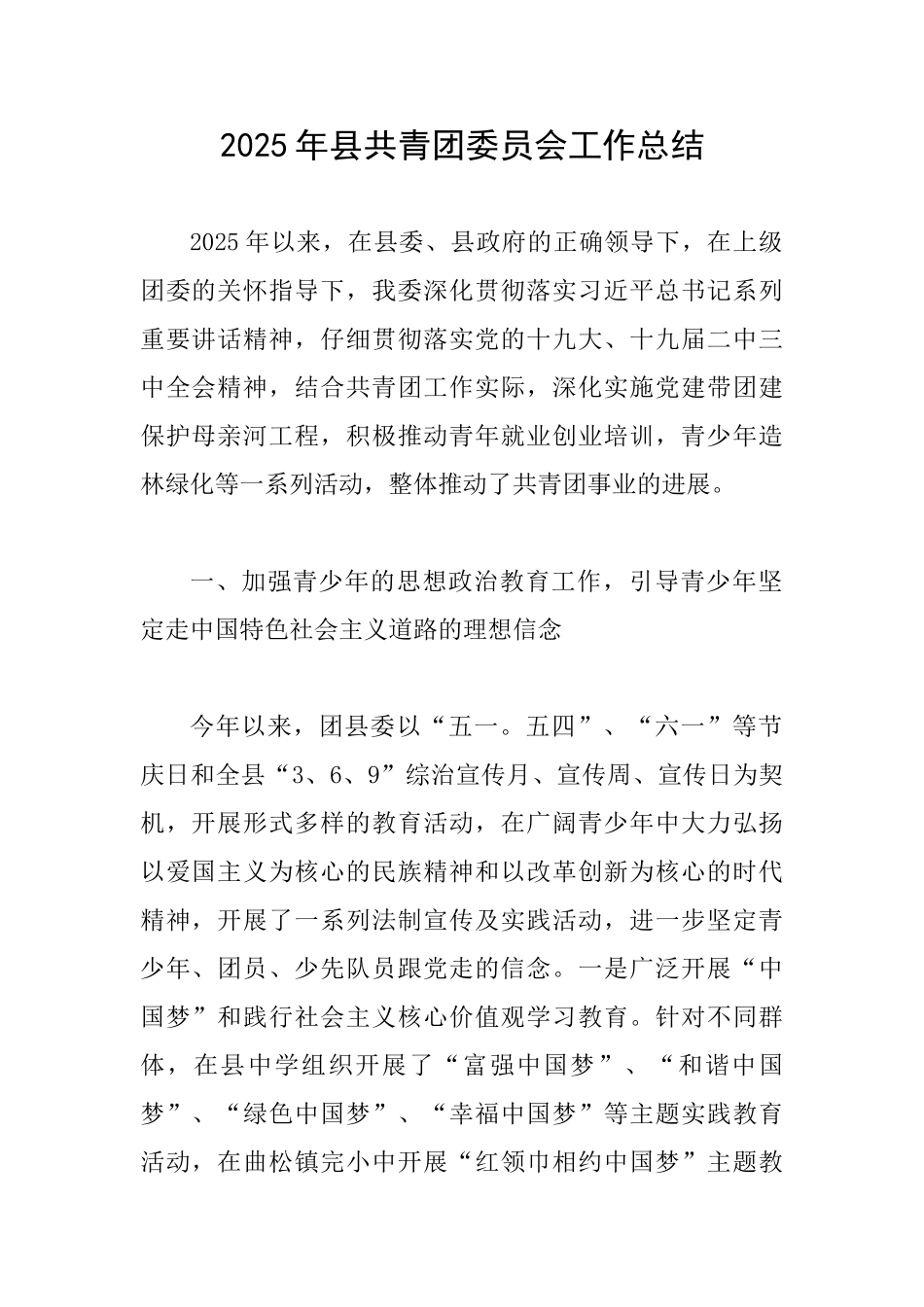 2025年县共青团委员会工作总结_第1页