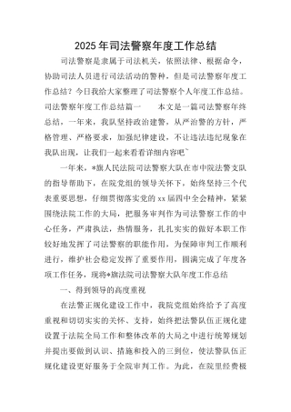 2025年司法警察年度工作总结