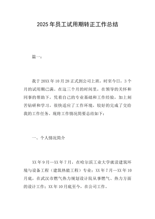 2025年员工试用期转正工作总结