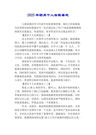 2025年团员个人自我鉴定