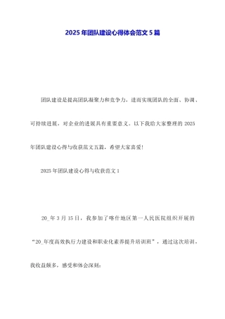 2025年团队建设心得体会范文5篇