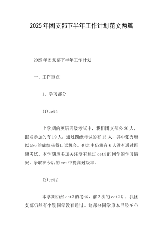 2025年团支部下半年工作计划范文两篇0