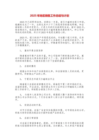 2025年地区销售工作总结与计划
