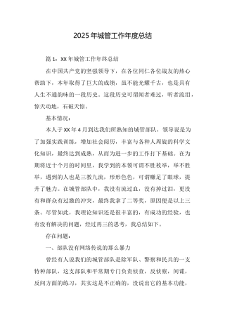 2025年城管工作年度总结