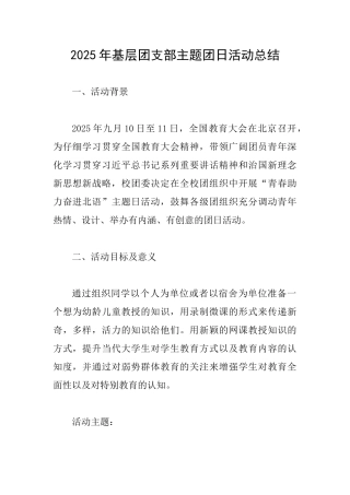 2025年基层团支部主题团日活动总结