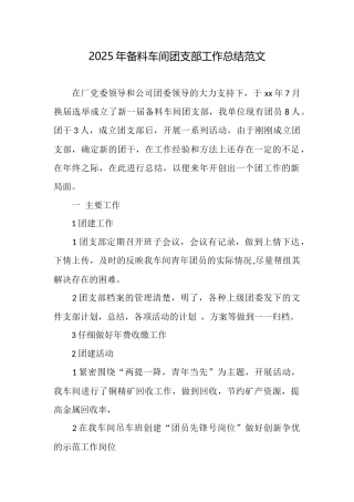 2025年备料车间团支部工作总结范文