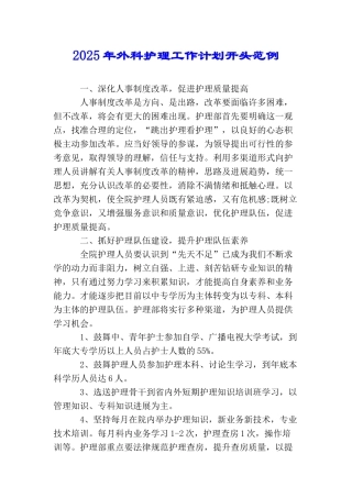 2025年外科护理工作计划开头范例