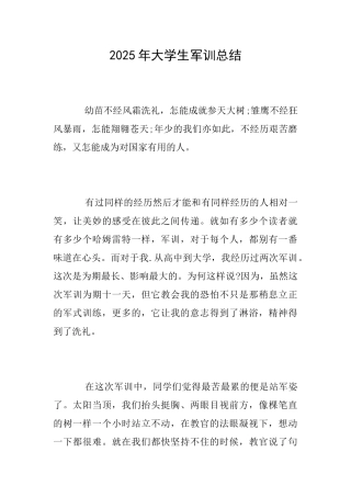 2025年大学生军训总结