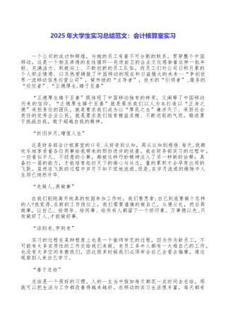 2025年大学生实习总结范文：会计核算室实习